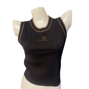 CHANEL Black and Gold Trim Tank Top